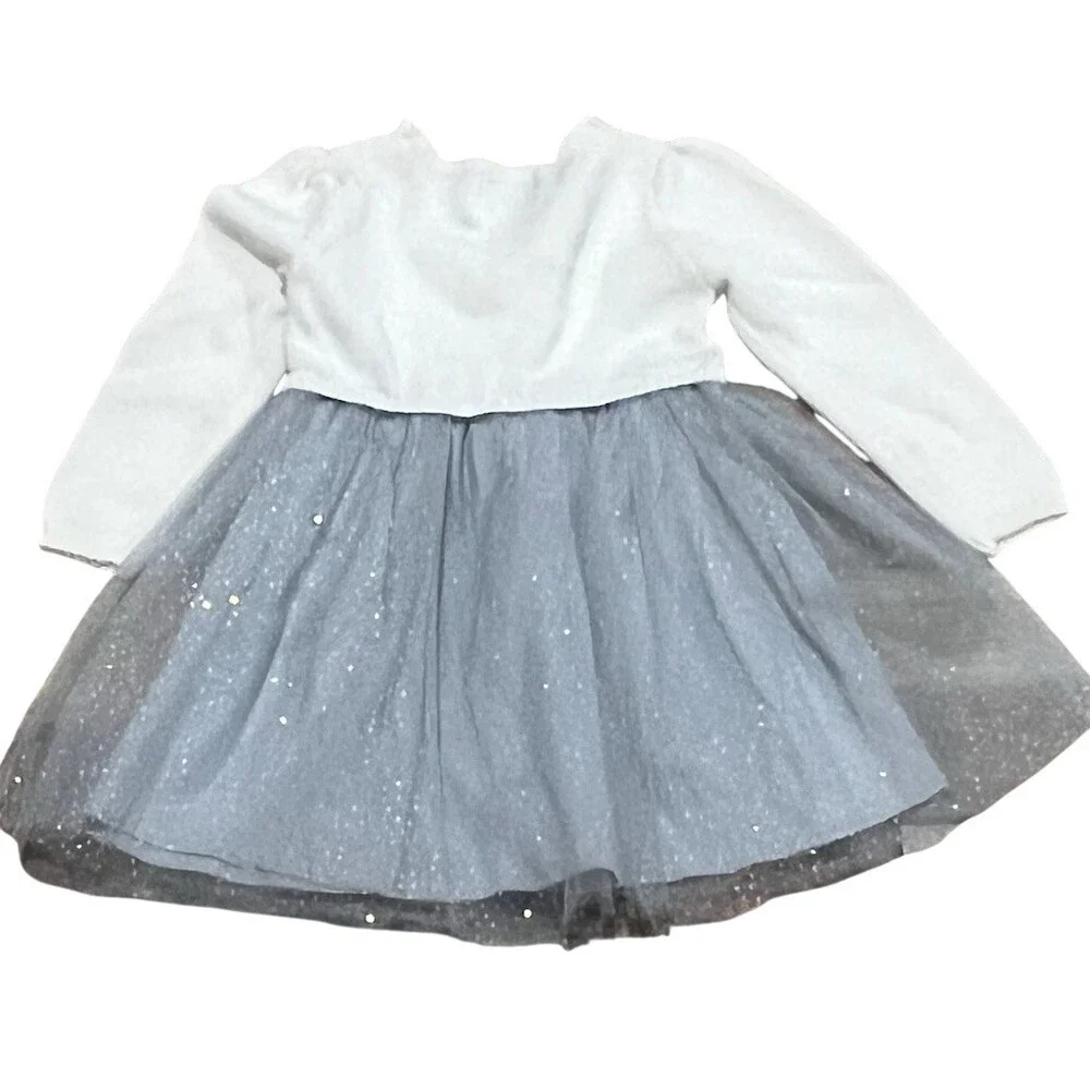 Gymboree Girls Dress Size 2T Gray Glitter Tulle Skirt Long Sleeve Knee